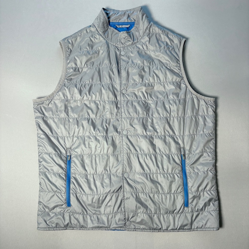 Peter Millar Mens Gray Quilted Snap Front Vest Blue Lining Size L